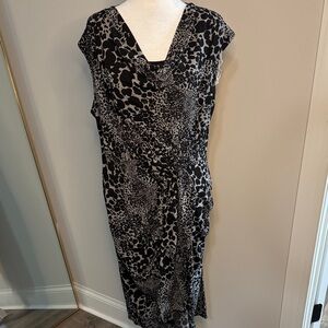 Black & White Animal-Print Maxi Dress with Draped Neckline